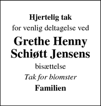 Taksigelsen for Grethe Henny
Schiøtt Jensen - Slagelse