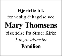 Taksigelsen for Mary Thomsens - Struer