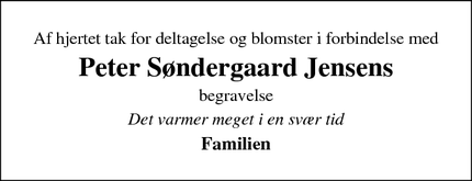 Taksigelsen for Peter Søndergaard Jensens - Struer