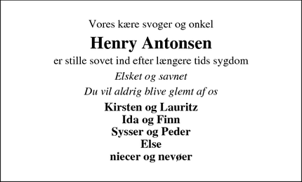 Dødsannoncen for Henry Antonsen - Struer