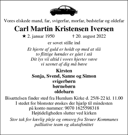 Dødsannoncen for Carl Martin Kristensen Iversen - Humlum