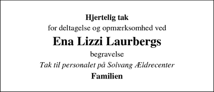 Taksigelsen for Ena Lizzi Laurberg - Thyholm