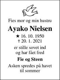 Dødsannoncen for Ayako Nielsen - Stenstrup