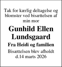 Dødsannoncen for Gunhild Ellen Lundsgaard - Svendborg 