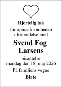 Taksigelsen for Svend Fog 
Larsen - Skårup