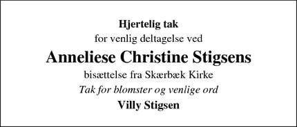 Taksigelsen for Anneliese Christine Stigsens - Skærbæk          Danmark