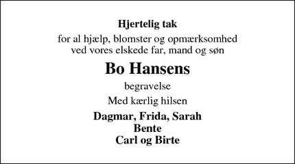 Taksigelsen for Bo Hansens - Bredebro