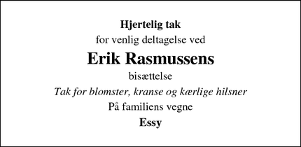 Taksigelsen for Erik Rasmussen - Rørkær.  6270 Tønder 
