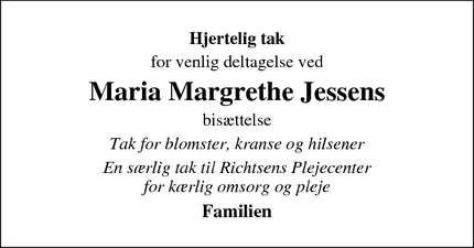 Taksigelsen for Maria Margrethe Jessen - KALUNDBORG