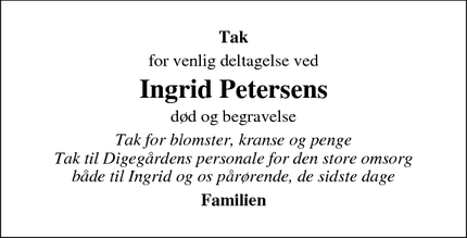 Taksigelsen for Ingrid Petersens - Højer