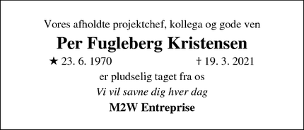 Dødsannoncen for Per Fugleberg Kristensen - Thisted