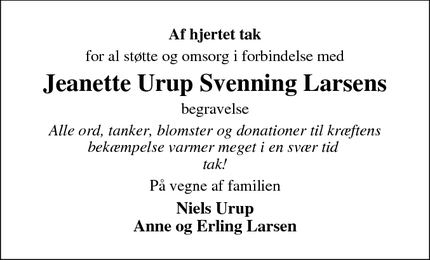 Taksigelsen for Jeanette Urup Svenning Larsens  - Henneby