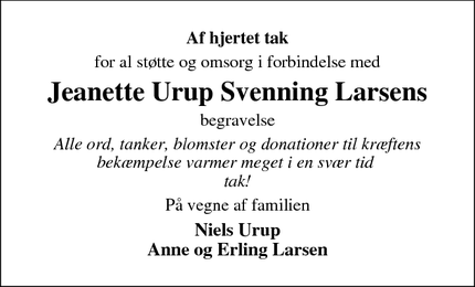 Taksigelsen for Jeanette Urup Svenning Larsens  - Henneby