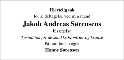 Taksigelsen for Jakob Andreas Sørensens - Varde
