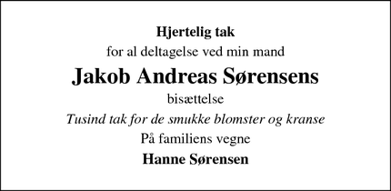 Taksigelsen for Jakob Andreas Sørensens - Varde