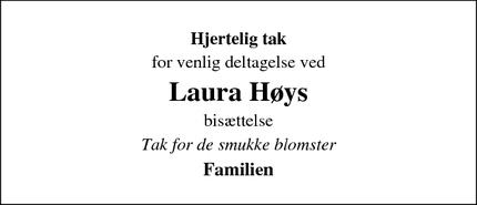 Taksigelsen for Laura Høy - Tistrup