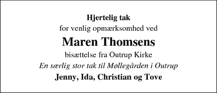 Taksigelsen for Maren Thomsen - Outrup