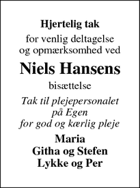 Taksigelsen for Niels Hansen - Nørre Nebel