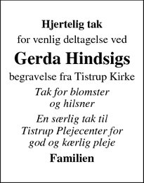 Taksigelsen for Gerda Hindsig - Varde
