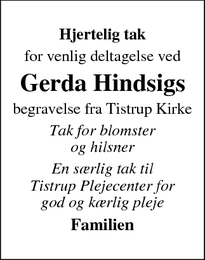 Taksigelsen for Gerda Hindsig - Varde