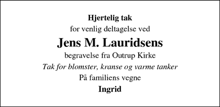 Taksigelsen for Jens M. Lauridsen - Outrup