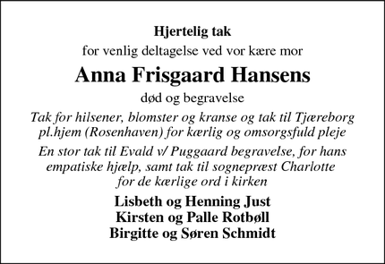 Taksigelsen for Anna Frisgaard Hansen - Ovtrup