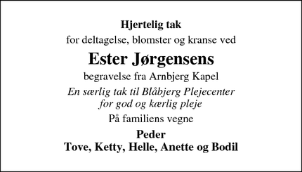 Taksigelsen for Ester Jørgensen - Nr. Nebel