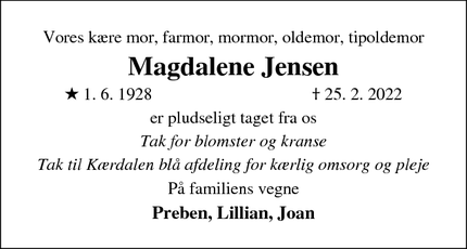Taksigelsen for Magdalene Jensen - Frederiksværk