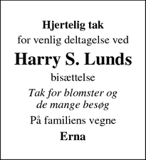 Taksigelsen for Harry S. Lunds - Brørup