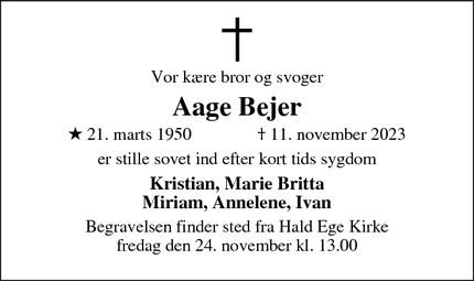 Dødsannoncen for Aage Bejer - Viborg