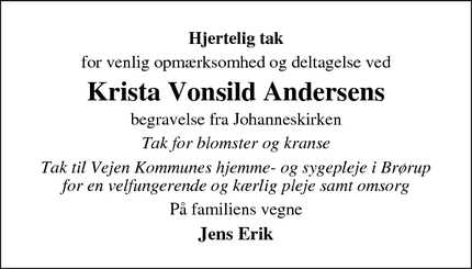 Taksigelsen for Krista Vonsild Andersens - Brørup