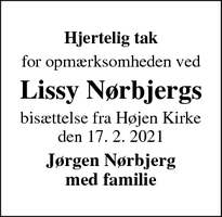 Taksigelsen for Lissy Nørbjergs - Højen