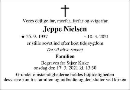 Dødsannoncen for Jeppe Nielsen - Skanderborg