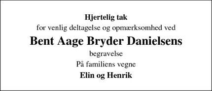 Taksigelsen for Bent Aage Bryder Danielsens - Hørning