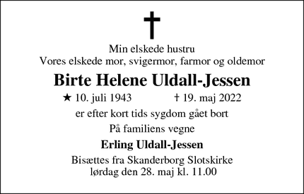 Dødsannoncen for Birte Helene Uldall-Jessen - Skanderborg
