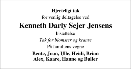 Taksigelsen for Kenneth Darly Sejer Jensens - Skanderborg