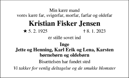 Dødsannoncen for Kristian Fisker Jensen - Hårby