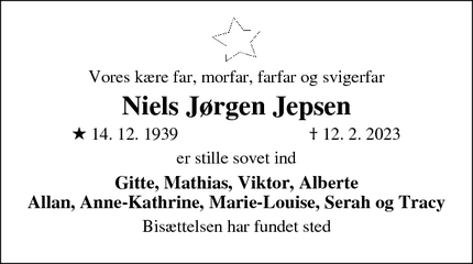 Dødsannoncen for Niels Jørgen Jepsen - Skanderborg