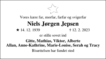 Dødsannoncen for Niels Jørgen Jepsen - Skanderborg