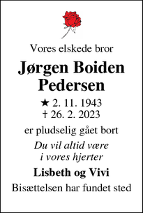 Dødsannoncen for Jørgen Boiden
Pedersen - Skanderborg