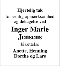 Taksigelsen for Inger Marie
Jensen - Hørning