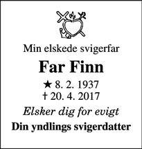 Dødsannoncen for Far Finn  - Skanderborg