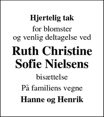 Taksigelsen for Ruth Christine
Sofie Nielsens - Slagelse