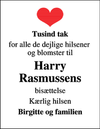 Taksigelsen for Harry Rasmussens - Slagelse