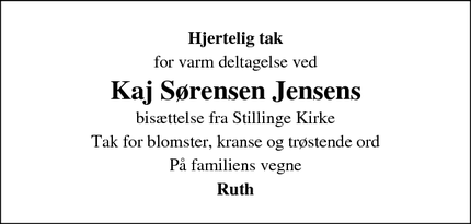 Taksigelsen for Kaj Sørensen Jensens  - Kirke Stillinge