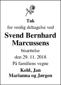 Taksigelsen for Svend Bernhard Marcussens - Slagelse
