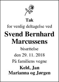 Taksigelsen for Svend Bernhard Marcussens - Slagelse