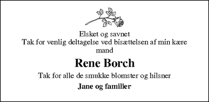 Dødsannoncen for Rene Borch - Helsinge