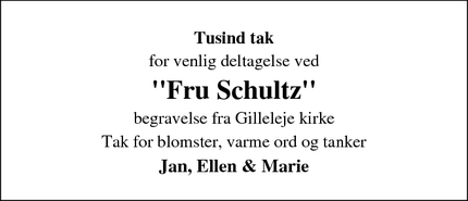 Taksigelsen for "Fru Schultz" - Gilleleje