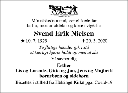 Dødsannoncen for Svend Erik Nielsen - Gilleleje